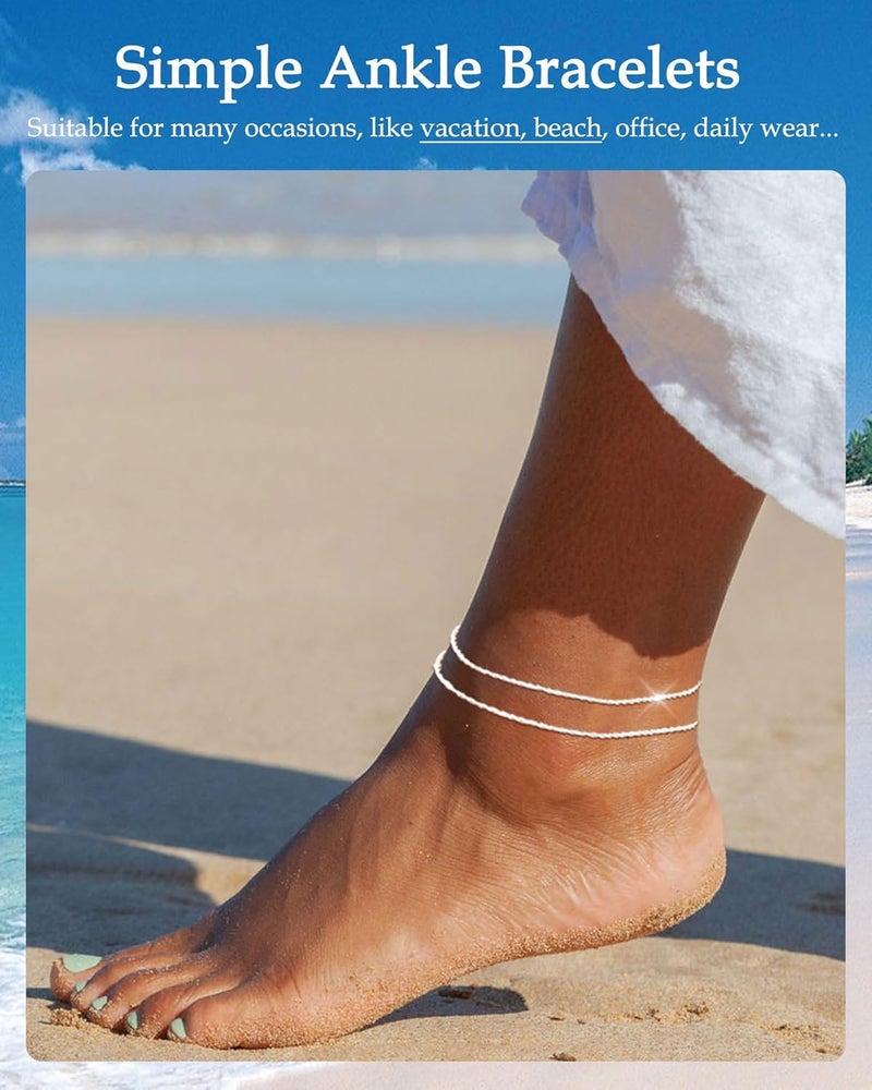 FUNEIA Gold Silver Ankle Bracelets for Women Waterproof 14K Gold Plated Anklets for Women Non Tarnish Dainty Layered Beaded Heart Anklet Set Summer Beach Foot Chain Jewelry Gifts Trendy Stuff - Image 3